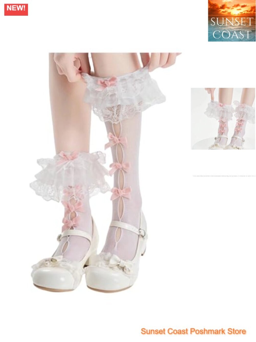 Lace Trim Bow Cut Out Mid Calf Socks Kawaii Ruffle Stockings